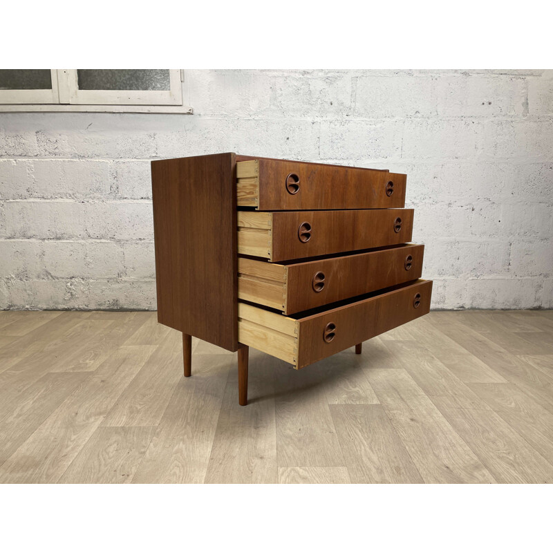 Scandinavian vintage teak chest of drawers with 4 drawers, Denmark 1960