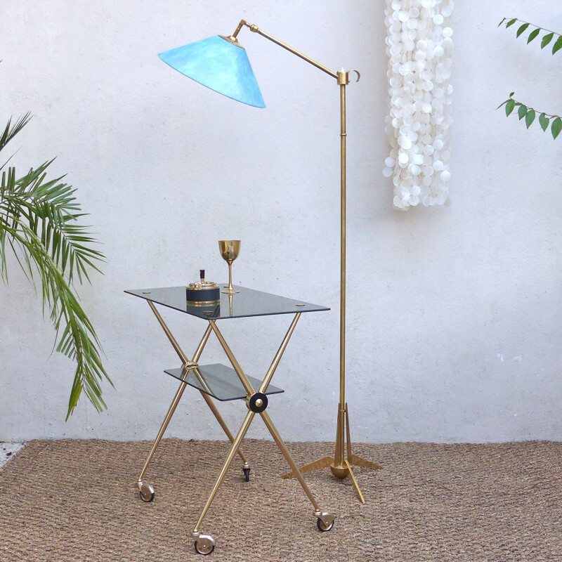 Mid century side table in golden metal and glass - 1960s