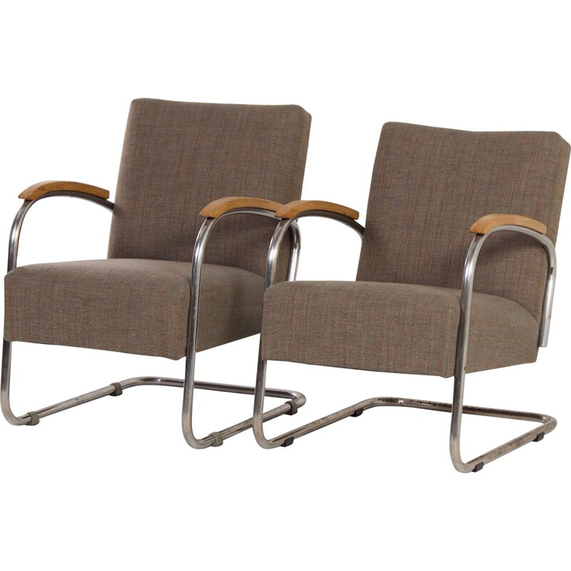 Paar vintage Bauhaus fauteuils van W.H. Gispen voor Gispen, 1950