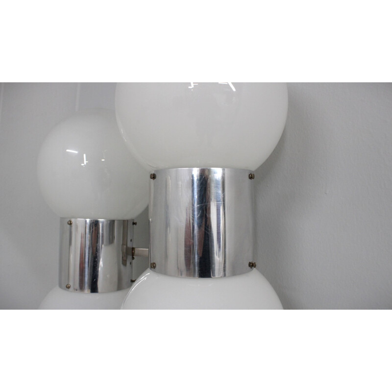 Pair of vintage chrome plated metal wall lamps by Stilux, 1960