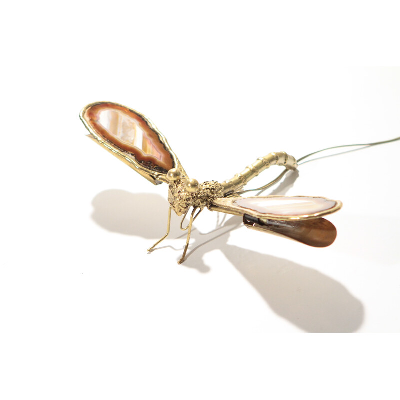 Lampe libellule vintage en bronze et agate, Jacques DUVAL-BRASSEUR - 1970