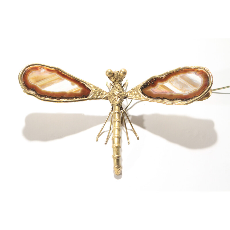 Mid century bronze and agate dragonfly lamp, Jacques DUVAL-BRASSEUR - 1970s