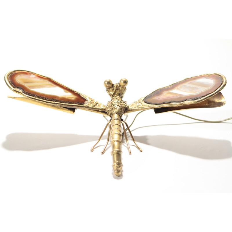 Mid century bronze and agate dragonfly lamp, Jacques DUVAL-BRASSEUR - 1970s