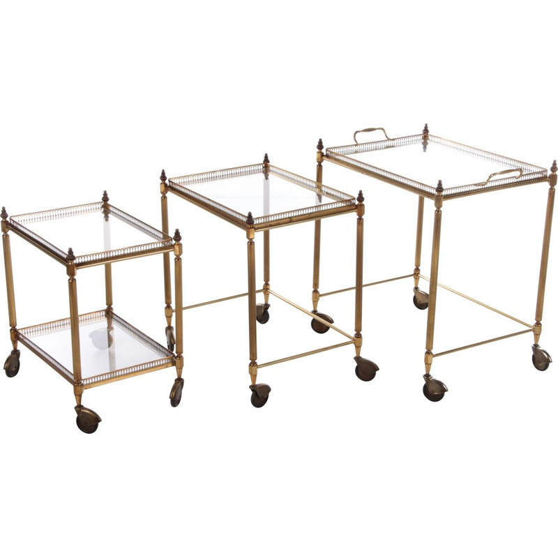 Set of 3 vintage brass carts, France 1950