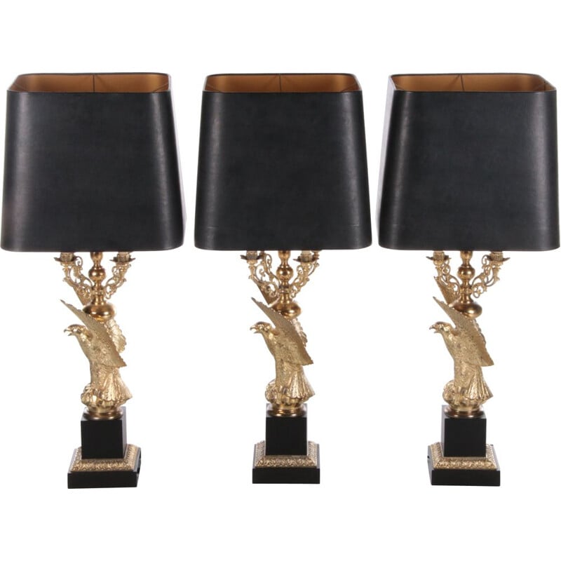 Ensemble de 3 lampes de table vintage Eagle Guilded par jacques Charles pour Maison Charles