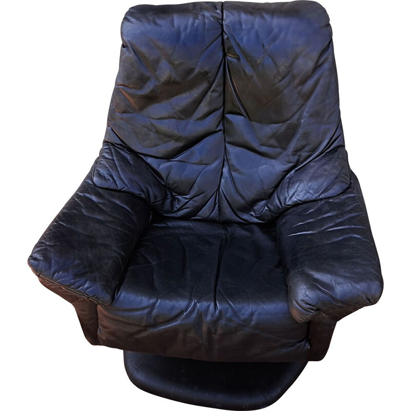 Scandinavische vintage lederen draaifauteuil, 1970