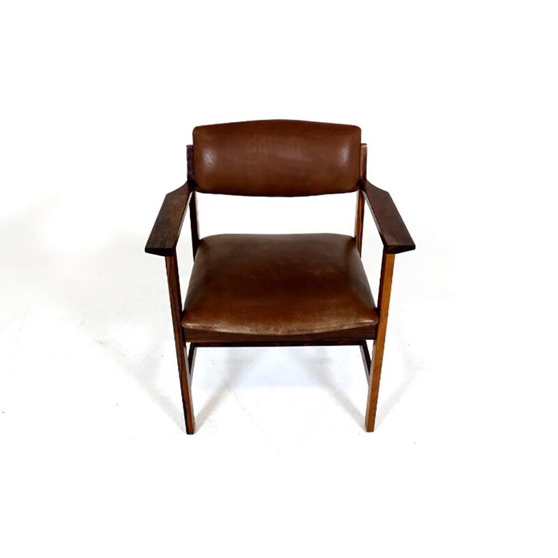 Vintage leather and rosewood office chair, Sweden 1960