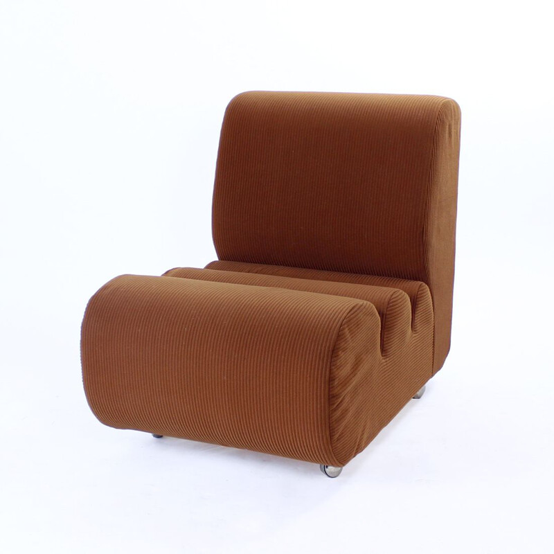 Mid century armchair in brown fabric, Czechoslovakia 1970s