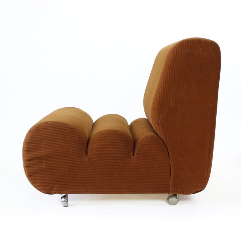 Mid century armchair in brown fabric, Czechoslovakia 1970s