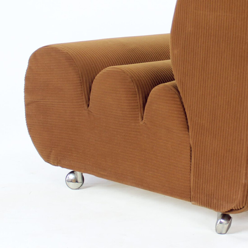 Mid century armchair in brown fabric, Czechoslovakia 1970s