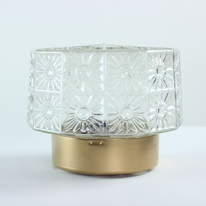 Vintage metal and glass ceiling lamp, Czechoslovakia 1960s