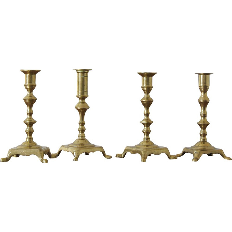 Set of 4 vintage brass candlesticks, Denmark 1960