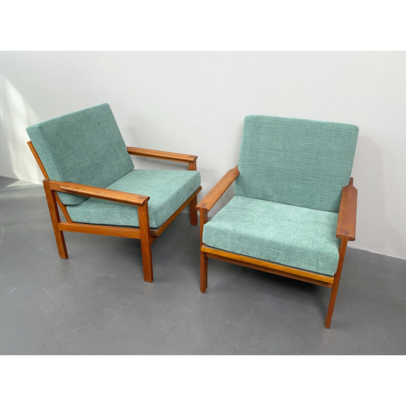 Paar vintage Capella teakhouten fauteuils van Illum Wikkelso voor Niels Eilersen, Denemarken 1950