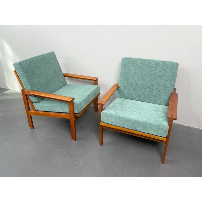 Pair of vintage Capella teak armchairs by Illum Wikkelso for Niels Eilersen, Denmark 1950