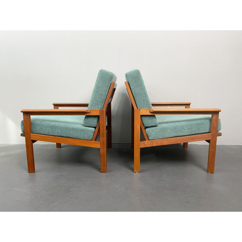 Pair of vintage Capella teak armchairs by Illum Wikkelso for Niels Eilersen, Denmark 1950