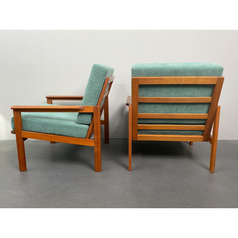 Pair of vintage Capella teak armchairs by Illum Wikkelso for Niels Eilersen, Denmark 1950