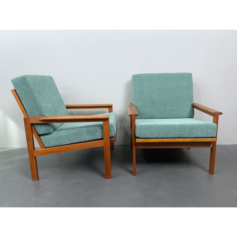 Paar vintage Capella teakhouten fauteuils van Illum Wikkelso voor Niels Eilersen, Denemarken 1950