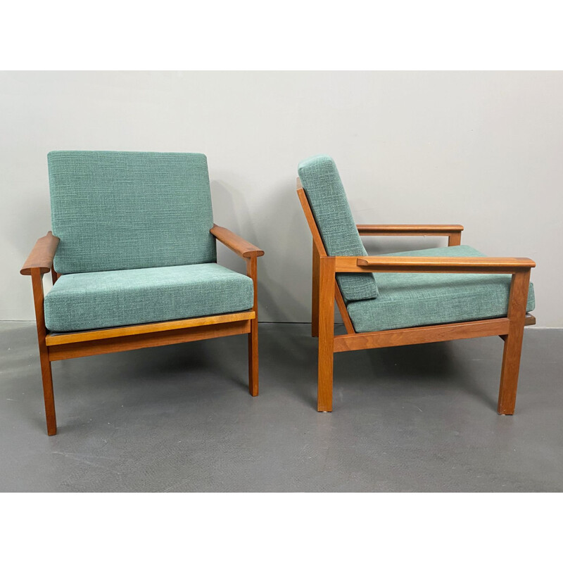 Pair of vintage Capella teak armchairs by Illum Wikkelso for Niels Eilersen, Denmark 1950