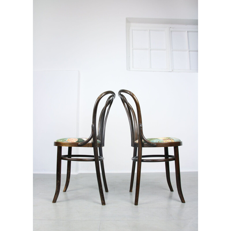 Set van 4 vintage Thonet No. 18 stoelen in donkerbruin fluweel