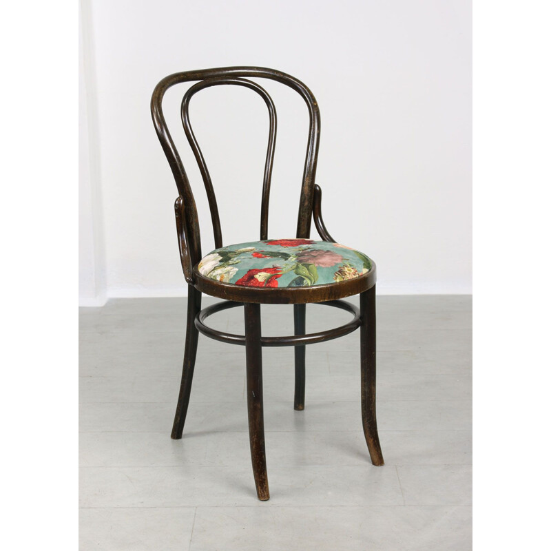 Set of 4 vintage velvet Thonet No. 18 dining chairs in dark brown