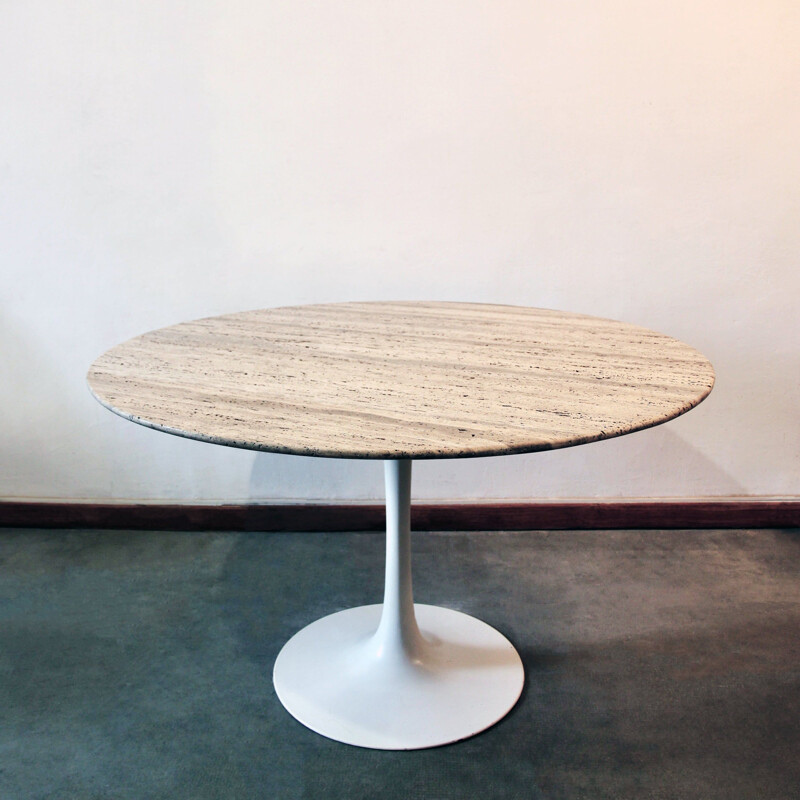 Vintage travertine tulip table by Maurice Burke for Arkana, 1960-1970