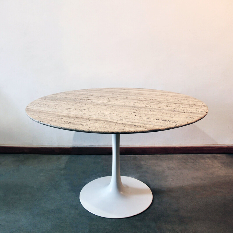 Vintage travertin tulp tafel van Maurice Burke voor Arkana, 1960-1970