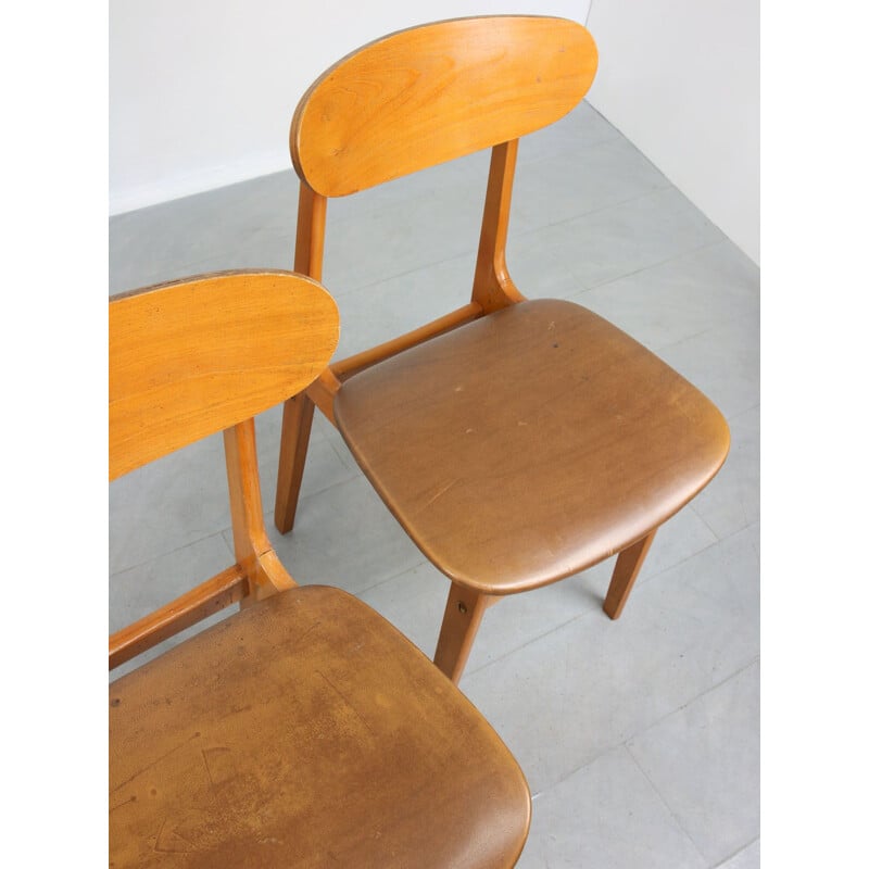 Set of 3 vintage Italian wood and leatherette dining chairs