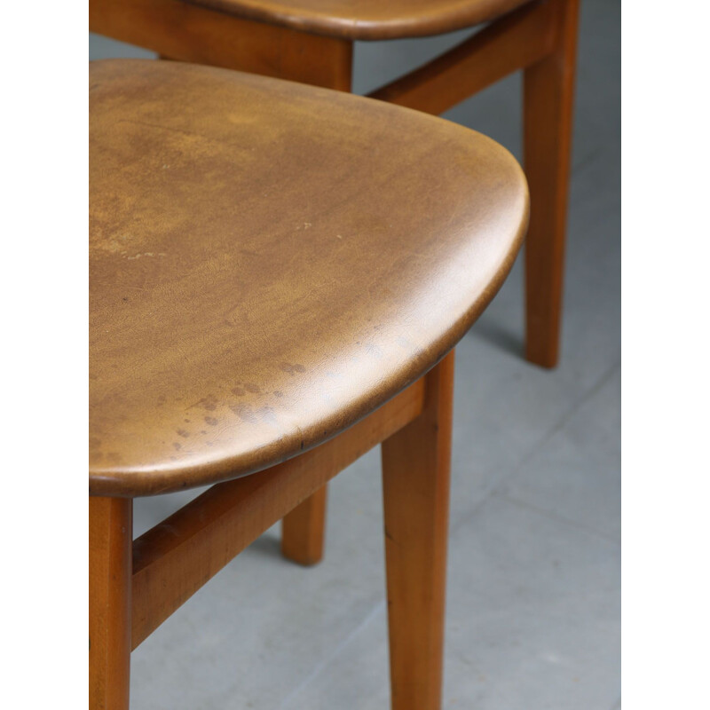 Ensemble de 3 chaises italiennes vintage en bois et similicuir