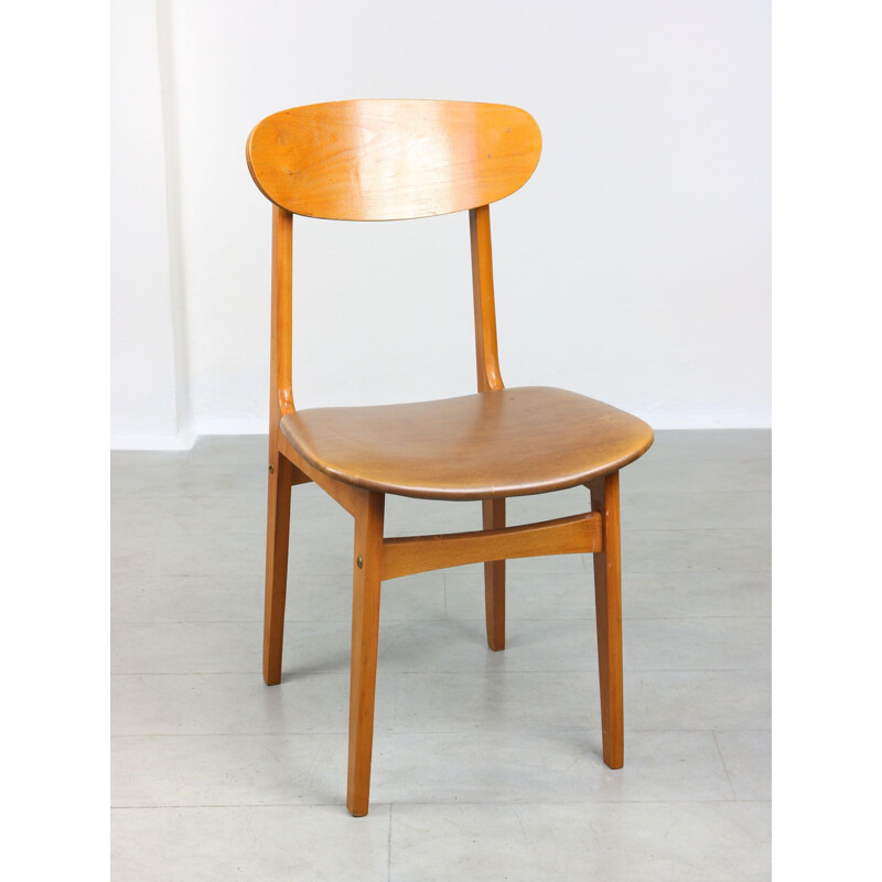 Conjunto de 3 cadeiras italianas vintage em madeira e pelete