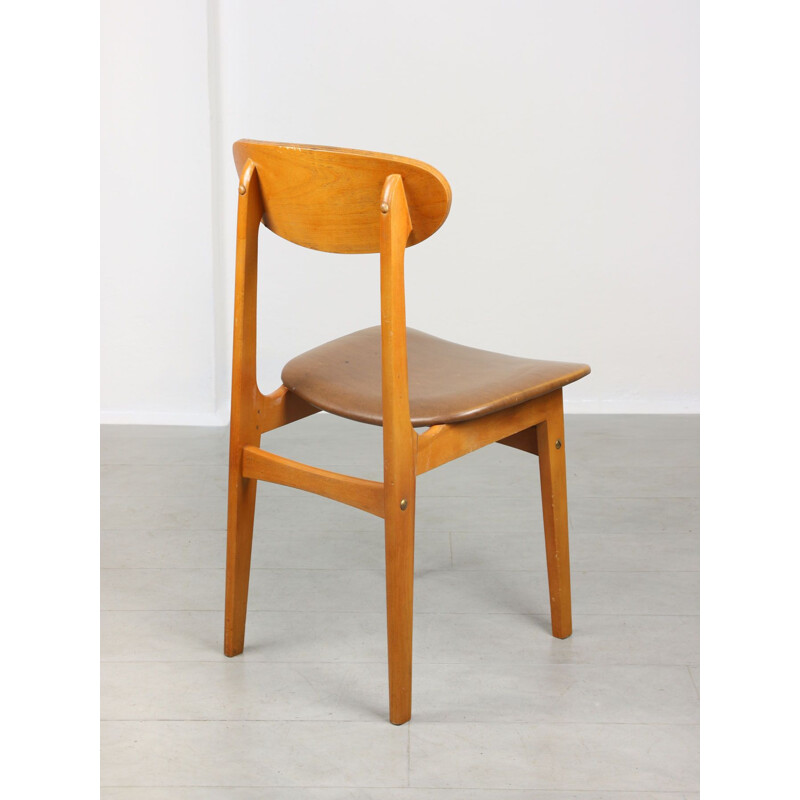 Conjunto de 3 cadeiras italianas vintage em madeira e pelete