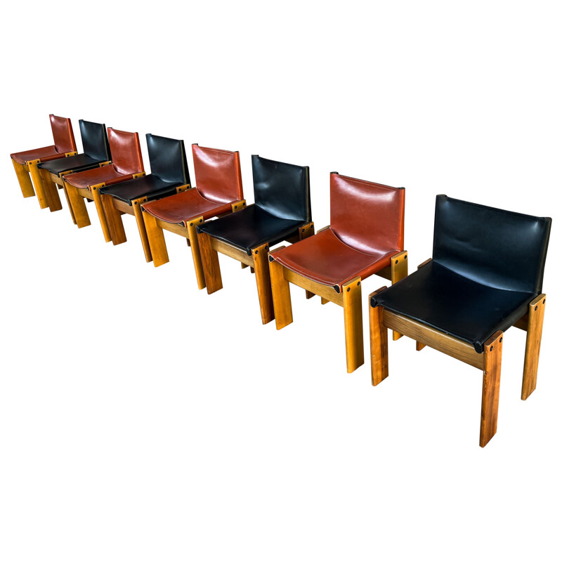 Set of 8 vintage Monk chairs by Afra and Tobia Scarpa for Molteni, 1973