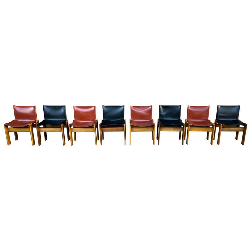 Set of 8 vintage Monk chairs by Afra and Tobia Scarpa for Molteni, 1973