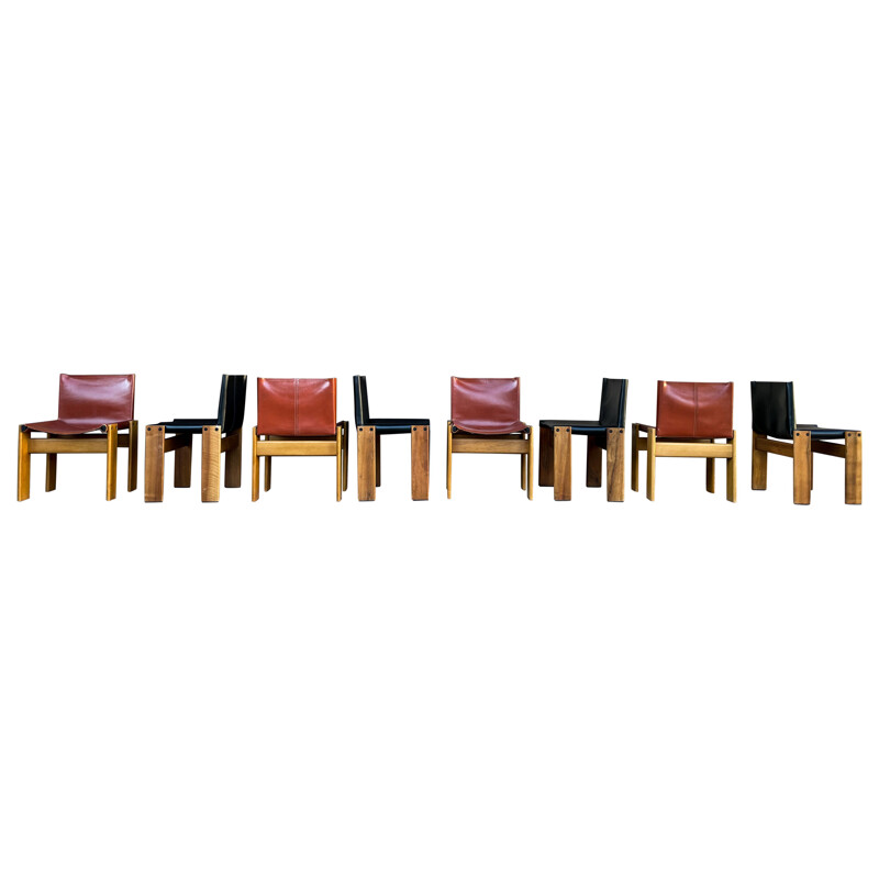 Set of 8 vintage Monk chairs by Afra and Tobia Scarpa for Molteni, 1973