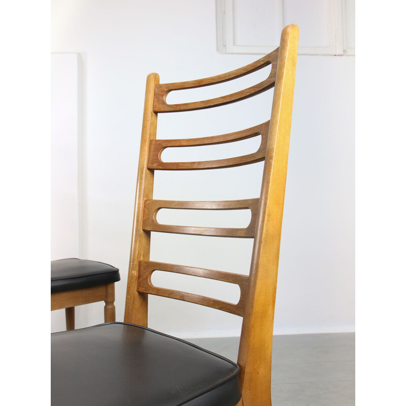 Paar Scandinavische vintage stoelen in hout en messing