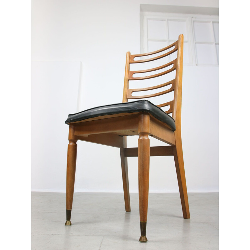 Paar Scandinavische vintage stoelen in hout en messing