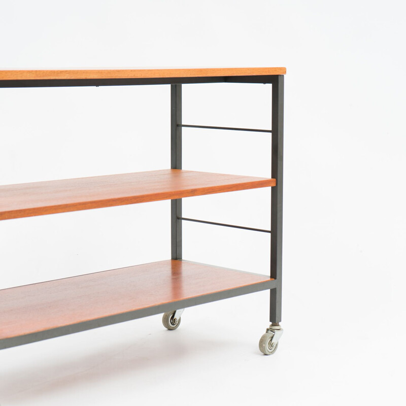 Vintage teak serving cart by Herbert Hirche for Holzäpfel, Germany 1960