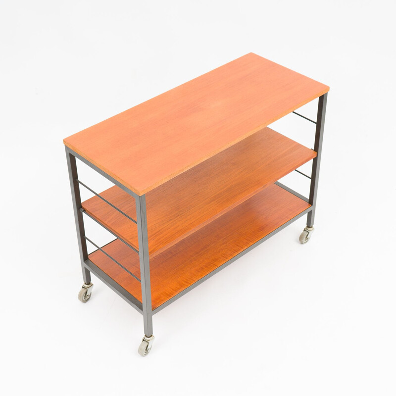 Vintage teak serving cart by Herbert Hirche for Holzäpfel, Germany 1960