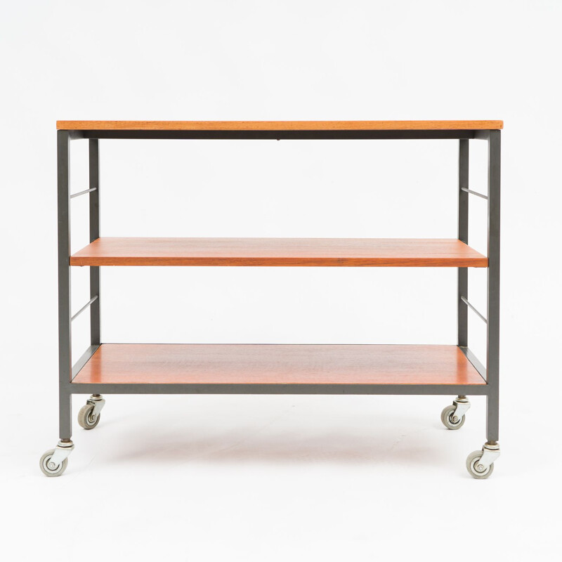 Vintage teak serving cart by Herbert Hirche for Holzäpfel, Germany 1960