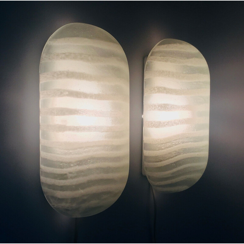 Vintage glass wall lamps by Peill and Putzler, Germany 1970