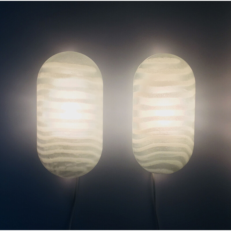 Vintage glass wall lamps by Peill and Putzler, Germany 1970