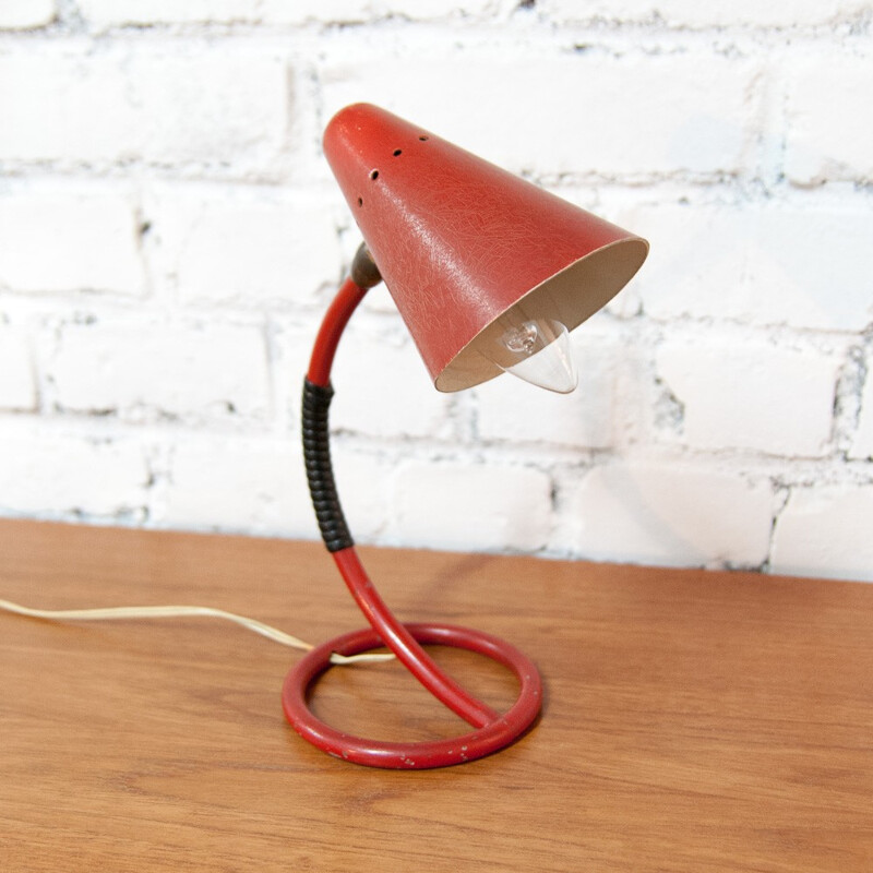 Mid century red lacquered metal table lamp - 1960s