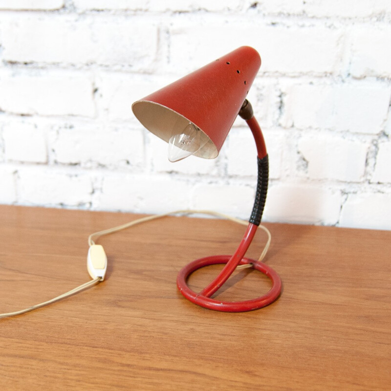 Mid century red lacquered metal table lamp - 1960s
