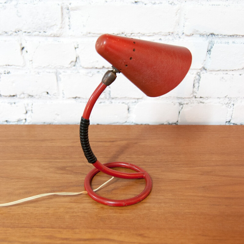 Mid century red lacquered metal table lamp - 1960s