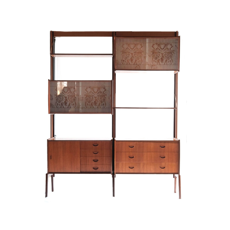 Vintage free standing teak wall unit by Torbjorn Afdal for Bruksbo Tyristrand, Norway 1960s