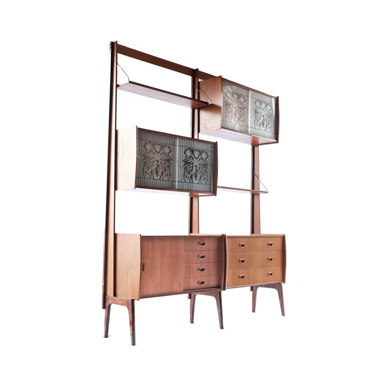 Vintage free standing teak wall unit by Torbjorn Afdal for Bruksbo Tyristrand, Norway 1960s