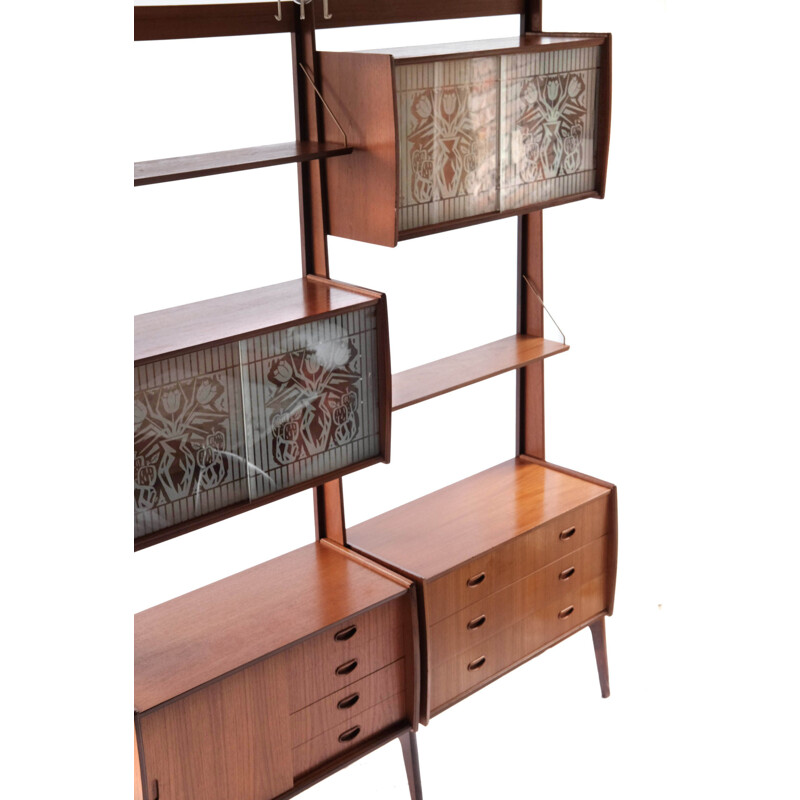 Vintage free standing teak wall unit by Torbjorn Afdal for Bruksbo Tyristrand, Norway 1960s