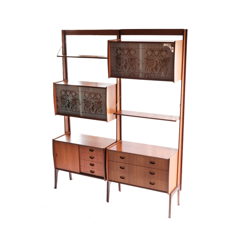 Vintage free standing teak wall unit by Torbjorn Afdal for Bruksbo Tyristrand, Norway 1960s