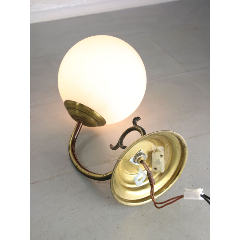 Mid-century brass & opaline wall lamp