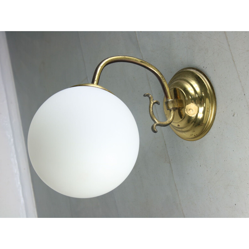 Mid-century brass & opaline wall lamp