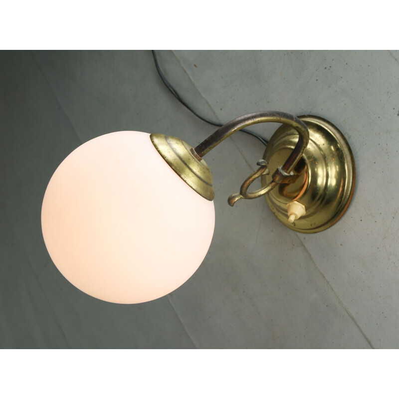 Mid-century brass & opaline wall lamp